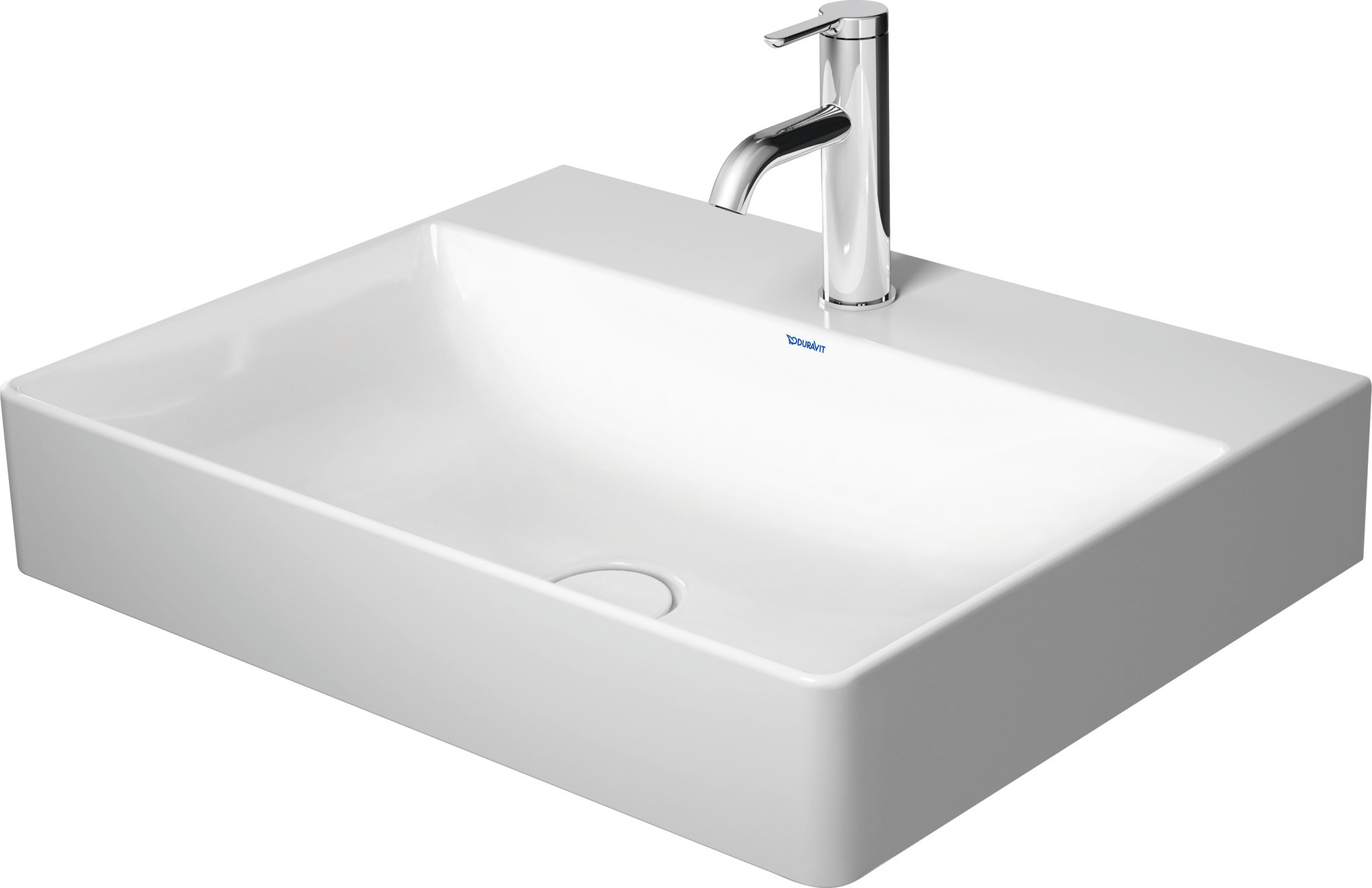 DU Waschtisch DuraSquare 600mm o. ÜL, m. HLB, 1 HL, weiß