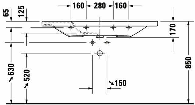 DU Möbelwaschtisch DuraStyle 1200 mm mit ÜL, mit HLB, 1 HL, weiß