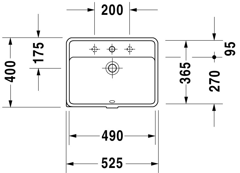 DU Einbauwaschtisch Starck 3 490 mm EB v.unten, m.ÜL, m.HLB, 1 HL, weiß WG