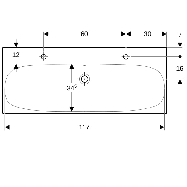 Geberit Acanto Waschtisch 120x48cm einfache Bef., 2 Hl., m. Ül., weiß