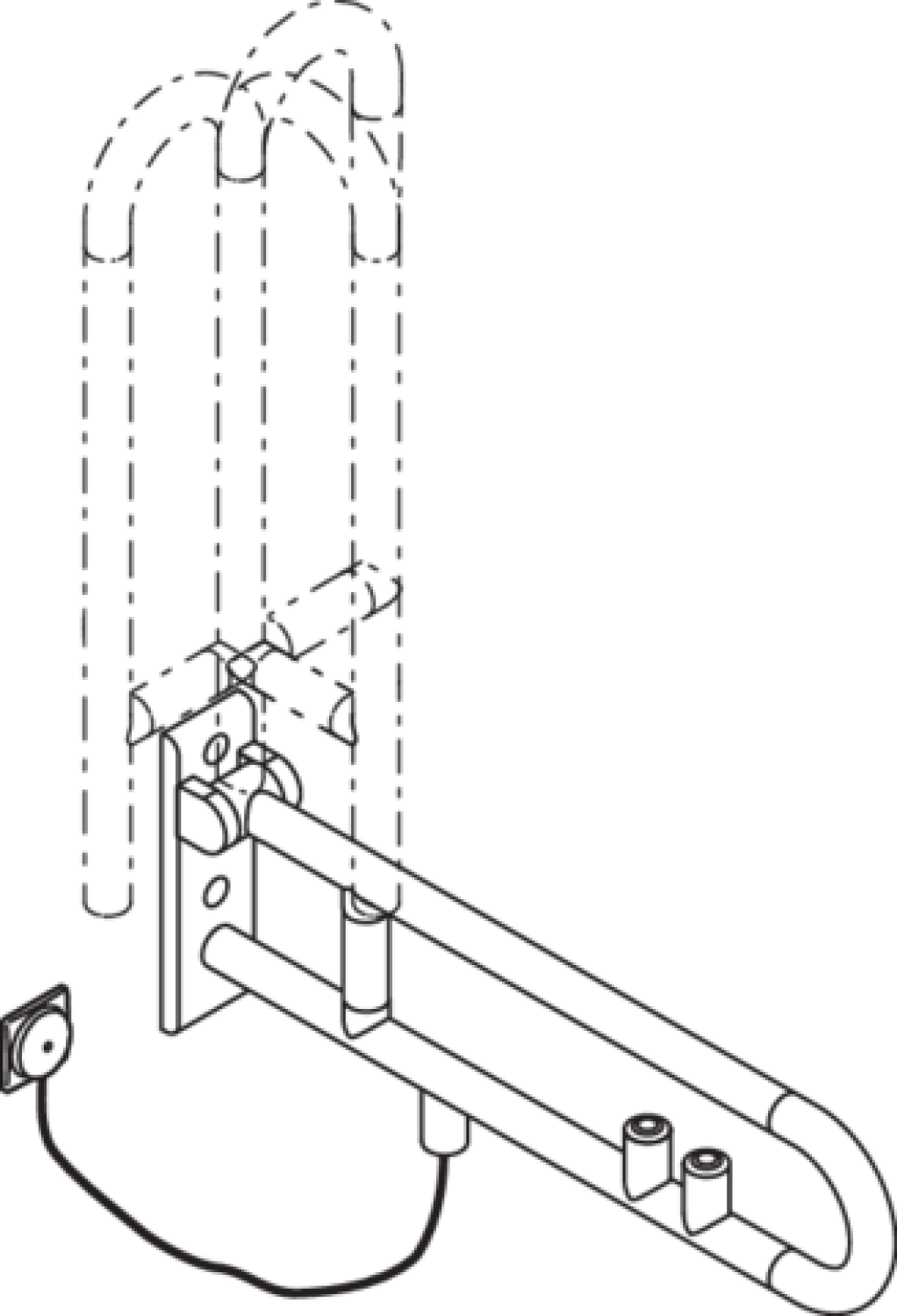 HEWI Stützklappgriff drehb. Ser 801, FKT(gelb)/WC-Spülung, L:700mm signalweiß