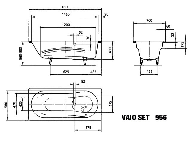 KA BW VAIO SET Mod.956,1600x700mm, alpinweiß