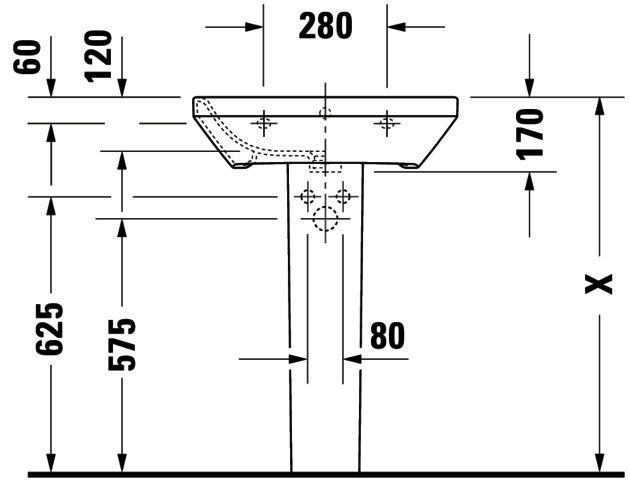 DU Waschtisch DuraStyle 600 mm mit ÜL, mit HLB, 1 HL, weiß
