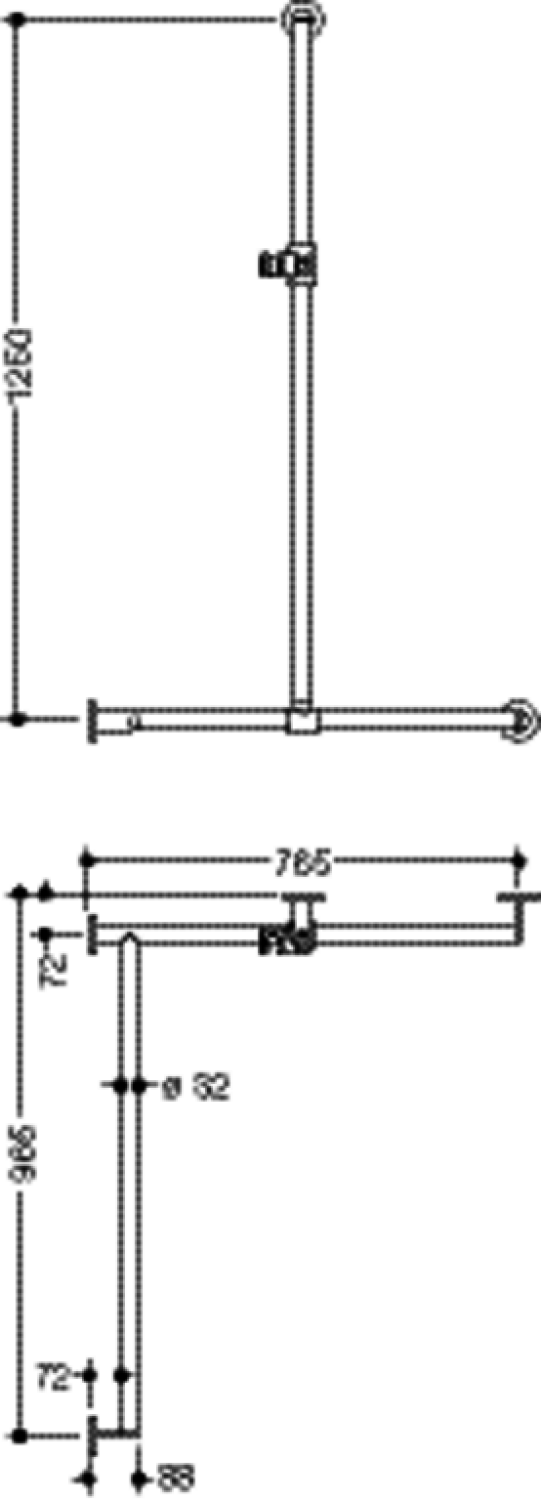 HEWI DUHA,d:32,li,A1:1250,W1:765,W2:965, plvb, Br.H.Kst. schw tiefmatt