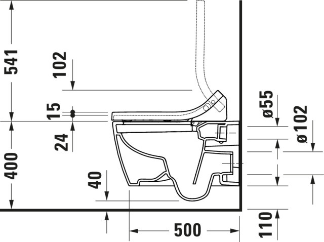 DU WWC 570mm ME by Starck,HygieneFlush weiß HYG, rimless, TS, Durafix,f.SWL