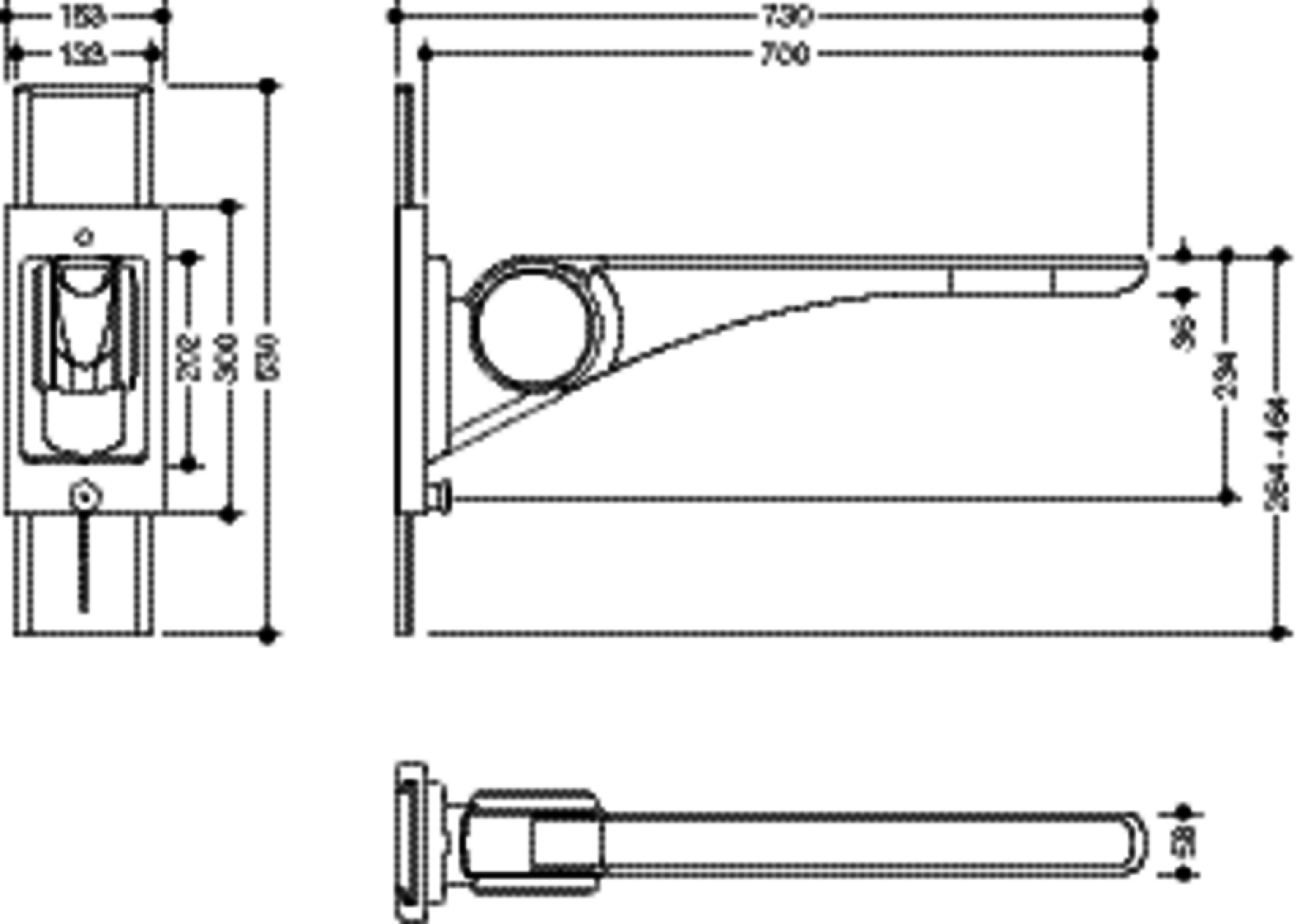 HEWI Stützklappgriff Basic,700 mm mit Höhenverstellung weiß hgl.- weiß mt