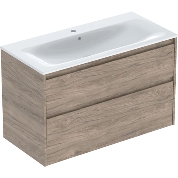 Geberit Renova Plan Set MWT mit US, 2 Schubl. 100x62,1x48cm, Nussbaum Hickory