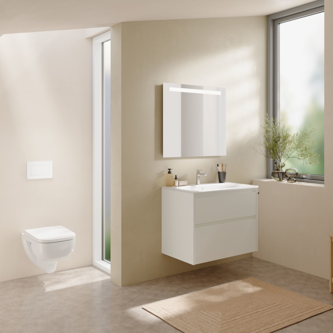 Geberit Renova Plan Set MWT mit US, 2 Schubl. 80x62,1x48cm, weiß/l. seidenmatt