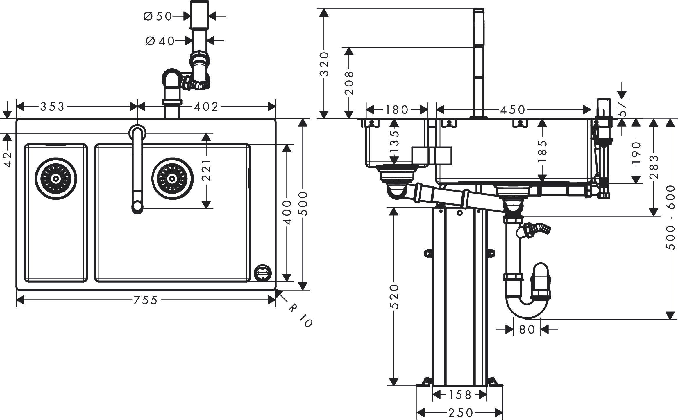 Hansgrohe Spülencombi 180 x 450 chrom  C71-F655-09