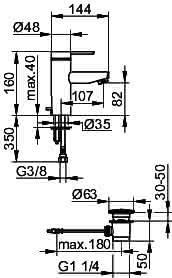 KEUCO EHM-WT-Mischer Plan blue 53902, mit Ablaufgarnitur, verchromt