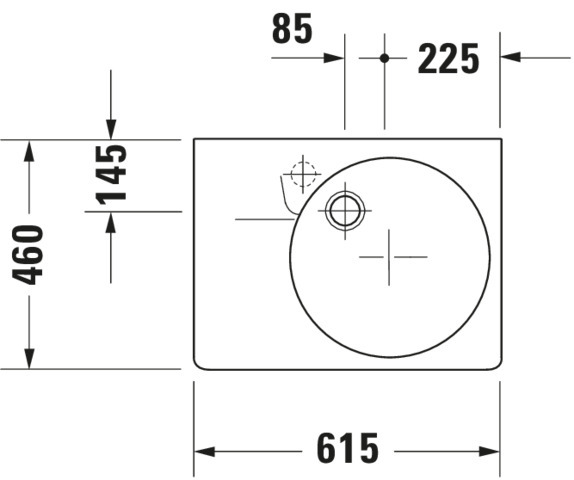 DU Design Classics Becken  Scola 615 mm m.ÜL,m.HLB,HL-Vst.,Becken re.,weiß