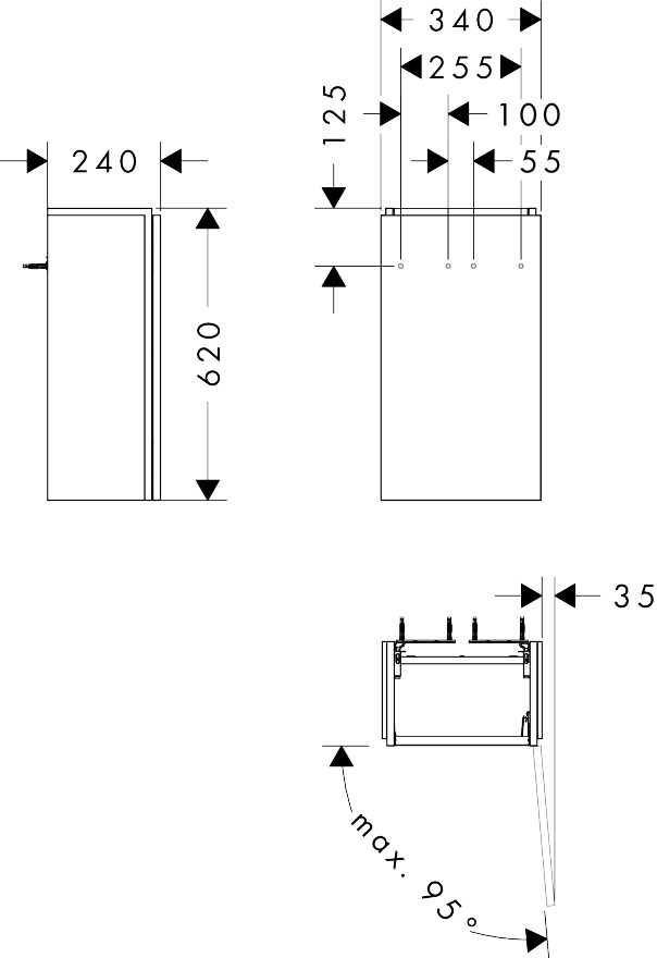 Hansgrohe Waschtischunterschrank Xilesa E  340x240mm f.HWB, Türanschlag rechts MW