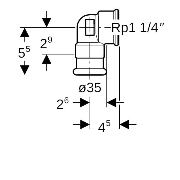 Geberit Mapress Kupfer Übergangswinkel 90Gr mit IG Rg d35-Rp1 1/4