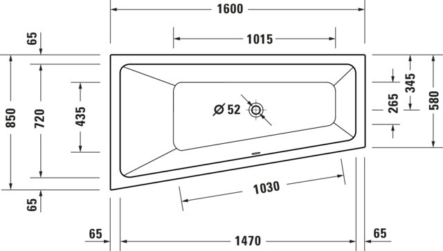 Duravit No.1Whirlwanne Duravit 1600x850mm Einbauvers., 1 Rückens.,Trapezför., Weiß