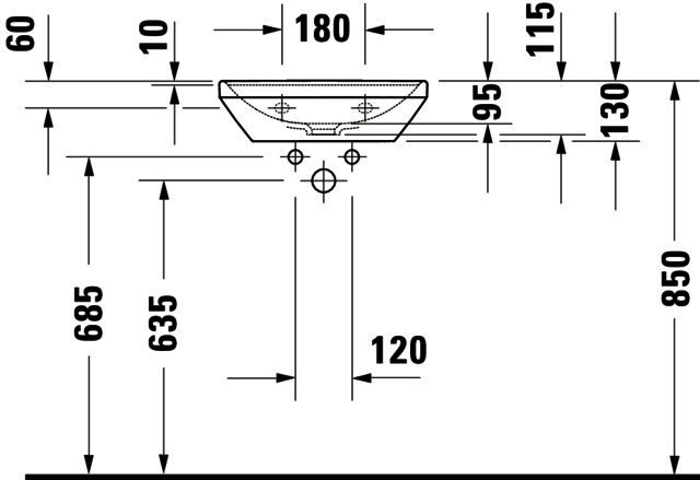 DU HWB D-Neo 450mm, weiß o.ÜL,m.HLB,o.HL,Unterseite glasiert