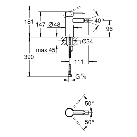 GROHE EH-Bidetbatterie Essence 24395_1 glatter Körper phantom black