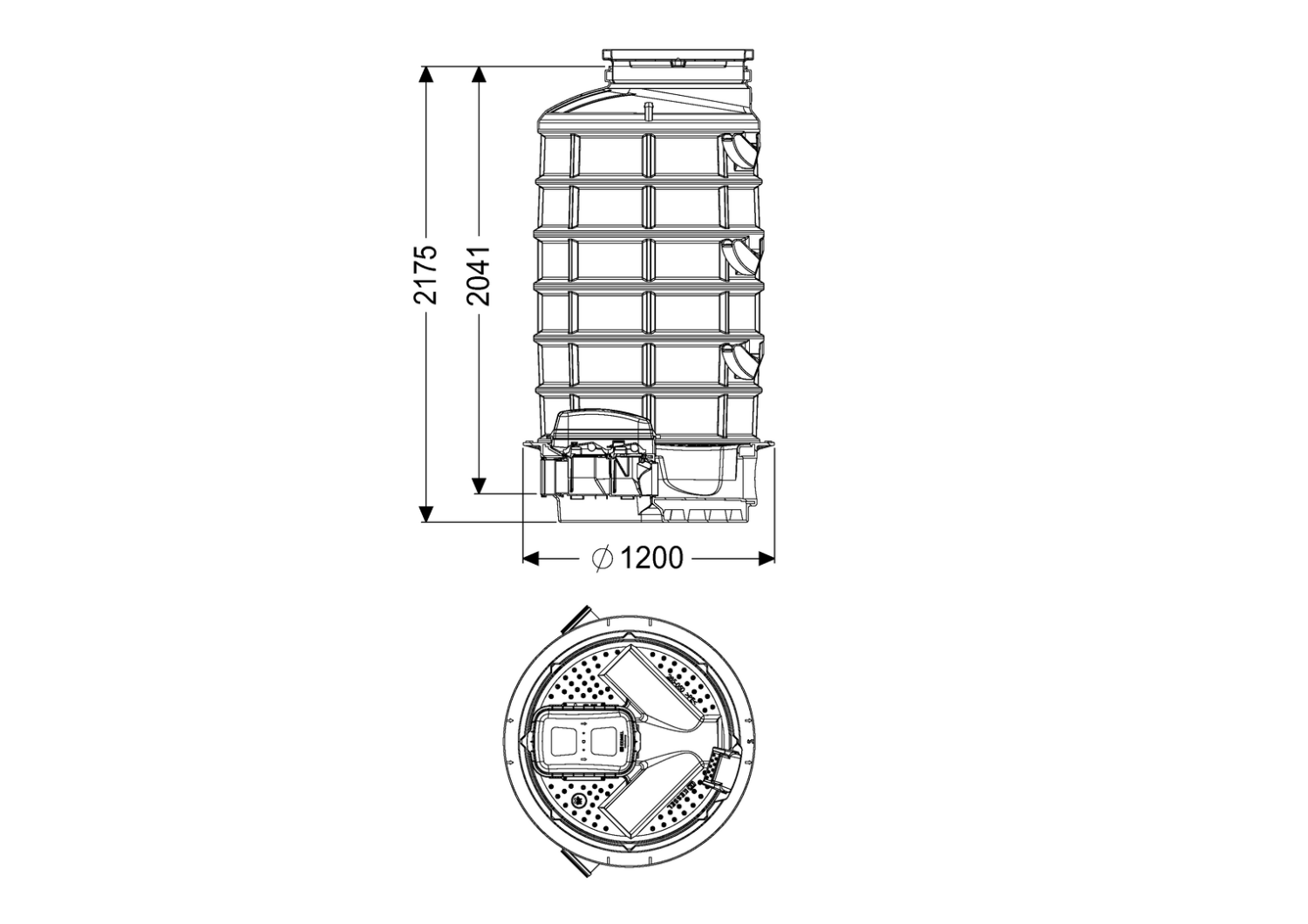 KESSEL-Rückstauschacht LW 1000 Zulauf DN 150, Auslauf DN 150, 2180 mm