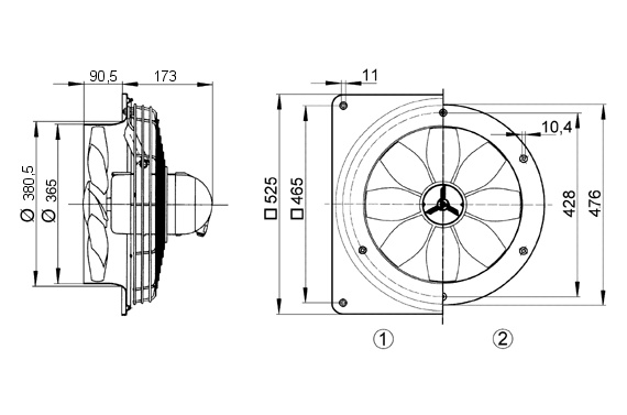 Maico Axial-Wandventilator DZQ 35/4 B Ex t Wandplatte, Drehstrom, StaubEx, 2660m3/h