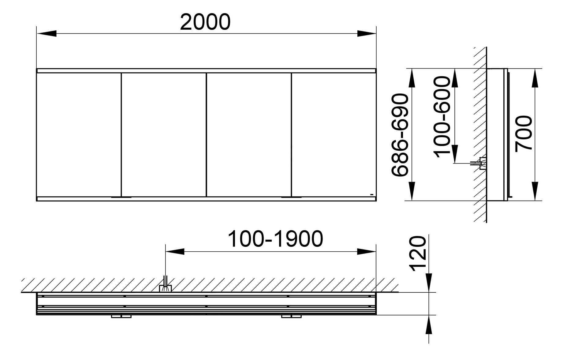 KEUCO Royal Modular 2.0 SPS, unbel. 80040, Vorb,4Steckd,sb-elox,2000x700x120mm