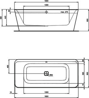 IS Duo-Badewanne Tonic II, freist,m.Abl, m.Füller, 1800x800x600mm, Weiß