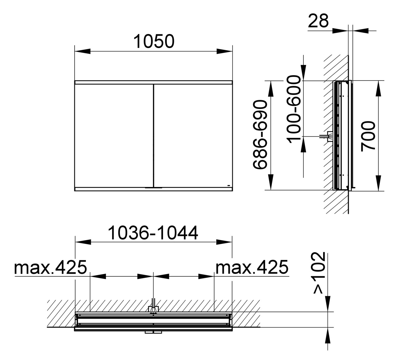 KEUCO Royal Modular 2.0 SPS, bel. 80021, Einb,1Steckd/USB,sb-elox,1050x700x120mm