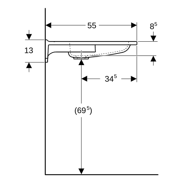 Geberit Publica WT, rundes Design, m. Auss. 60x55cm, m. Hl., o. Ül., weiß