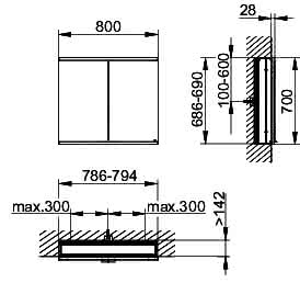 KEUCO Royal Modular 2.0 SPS, bel. 80021, Einb,2Steckd,sb-elox,800x700x160mm