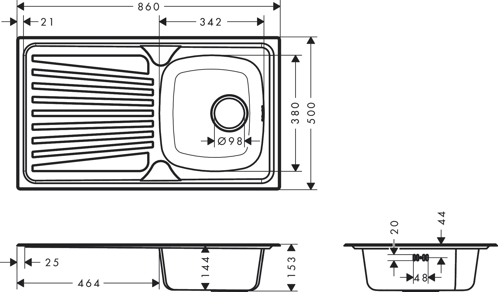 Hansgrohe Einbauspüle S210-A342 86 Abtropffl.  manuelle Ablaufgarnitur Edelstahl