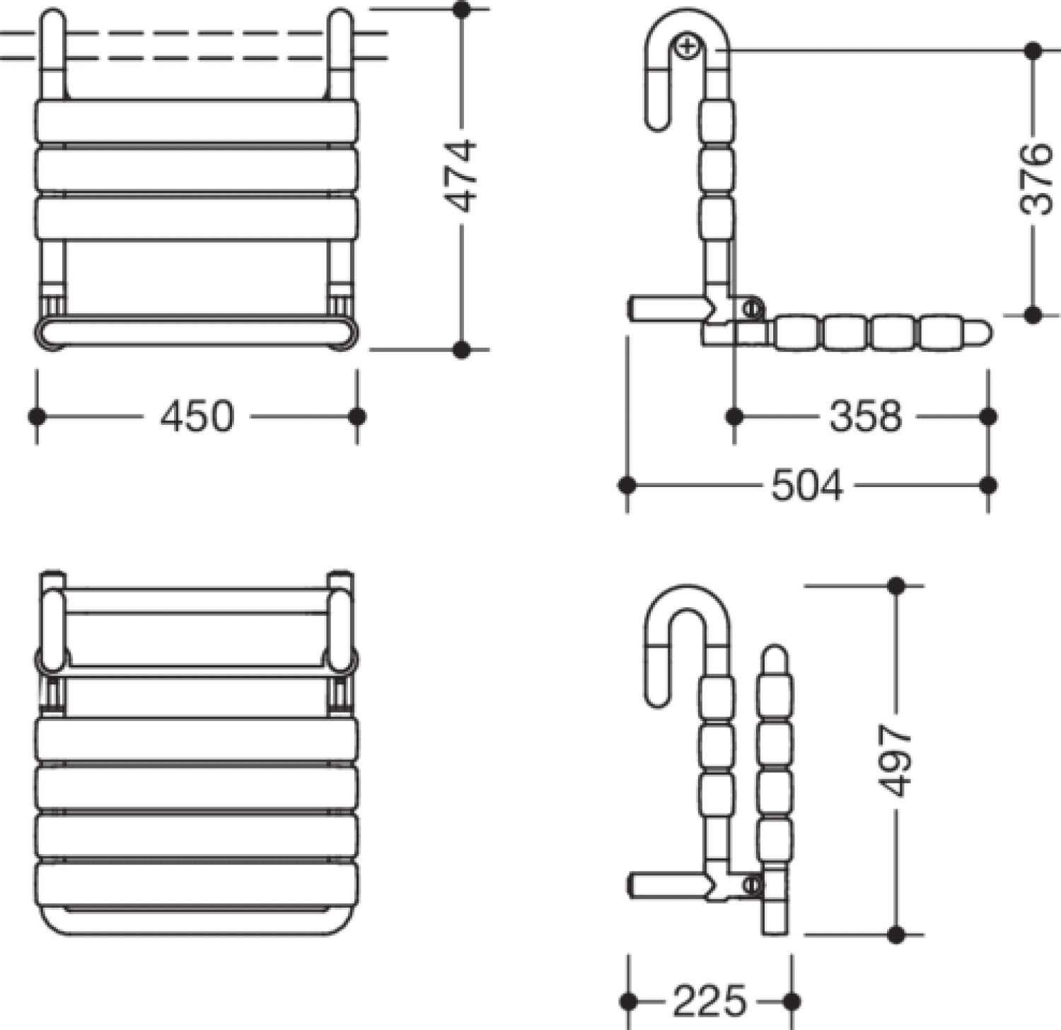 HEWI Einhängesitz S801, antimikrobiell B:450 mm, H:473 mm, T:504 mm signalweiß