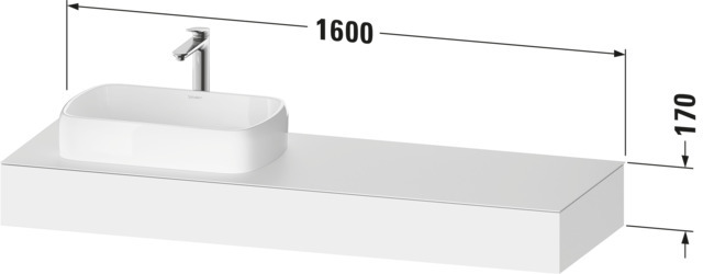Duravit Qatego Konsole, Wandh, 1600x550x170mm Wpl:1,LI,o.Ko-träger,Weiß Matt,Dekor