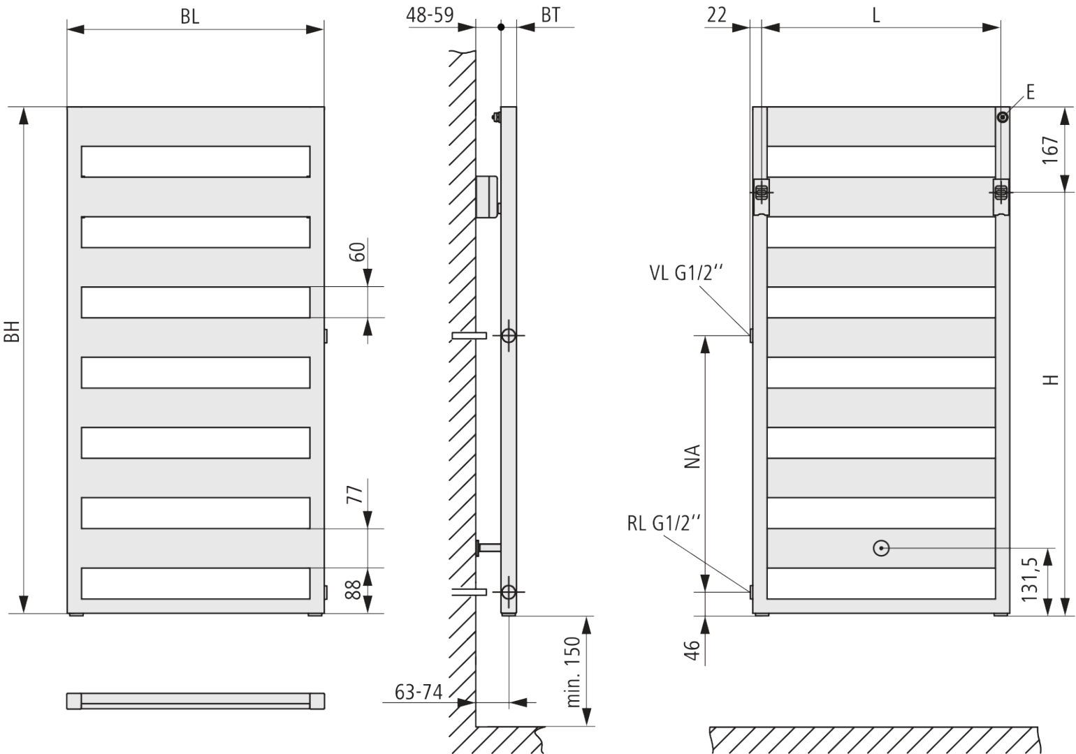 Kermi Casteo -D BH1806x30x500mm,NA 900 QN750,schwarz soft(RAL 9005 MT),rechts