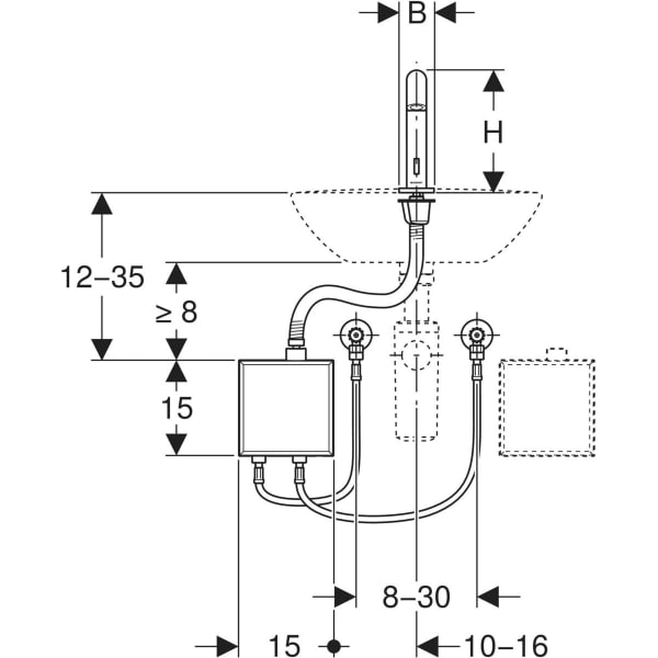 Geberit Piave WT-Arm., Standmontage, Batterie mit AP-Funkt.Box, m.Misch., schwarz matt