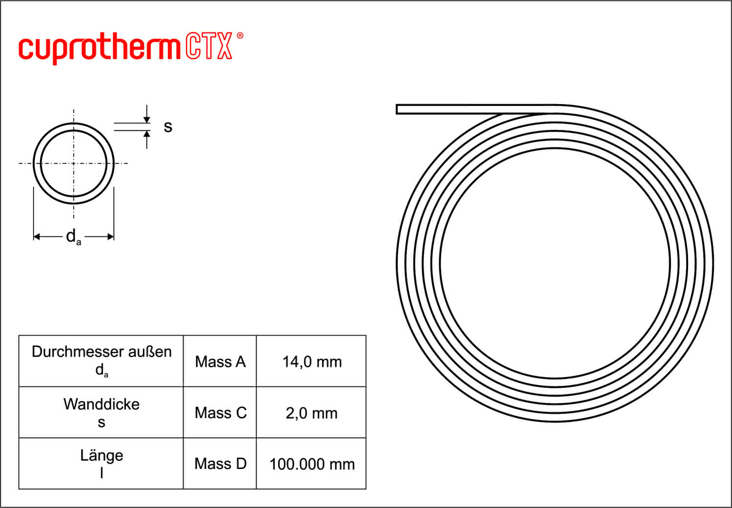 cuprotherm CTX Kupferrohr 14 x 2 mm (Ring mit 100 m) per meter cuprotherm CTX Kupferrohr 14 x 2 mm (Ring mit 100 m) per meter