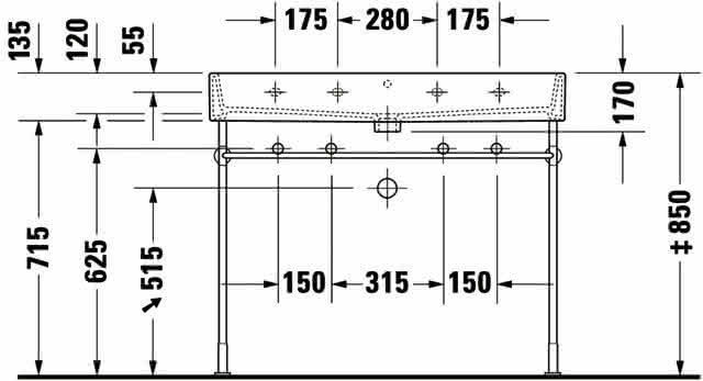 DU Waschtisch Vero Air 1000 mm m.ÜL, m.HLB, 2 HL, 1 Becken, weiß
