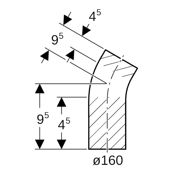 Geberit PE Bogen 30Gr mit langem Schenkel d160