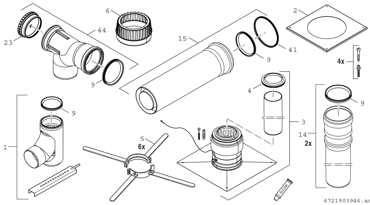 BOSCH Abgaszubehör FC-Set110-B53 Grundbausatz B53 Edelstahl, d:110mm oben