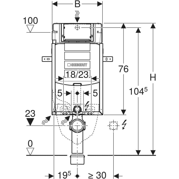 Geberit Kombifix Element für WWC, 108 cm mit Sigma UP-SPK 12 cm