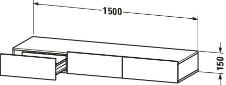 Duravit SchKa-Ablage DuraStyle 440x1500x152 3 Schubkästen,Eiche Schwarz/Basalt Matt
