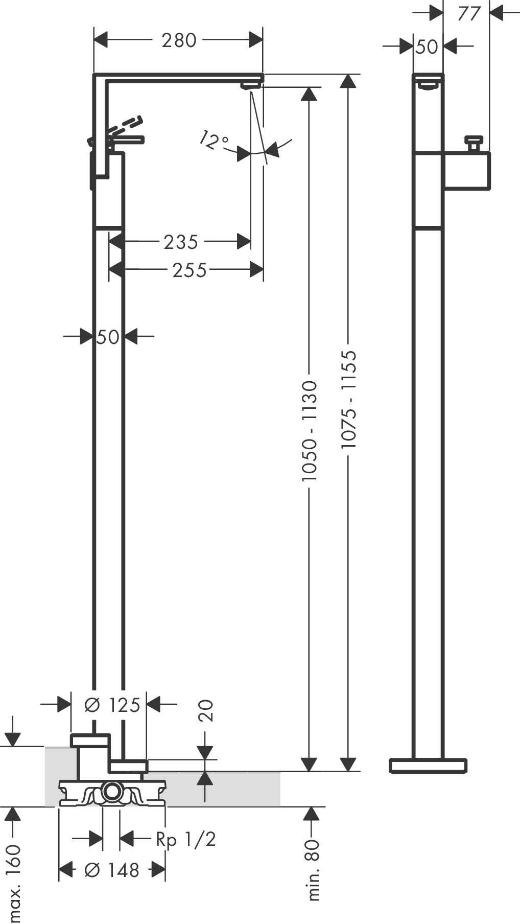 Hansgrohe Waschtischmischer Axor Edge zur Bodenmontage Diamantschliff PBC