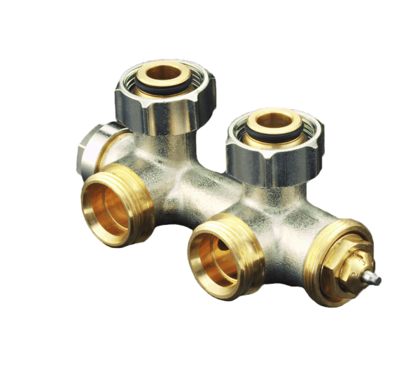 OVENTROP-Anschlussarmatur "Multiblock T" 3/4"ÜM x 3/4"AG,1-u.2-Rohr,Messing, Eck