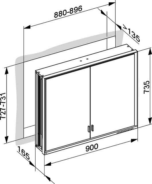 KEUCO SPS R. Lumos 14313, ohne Ablagef., Einbau, silb-elox., 900x735x165mm