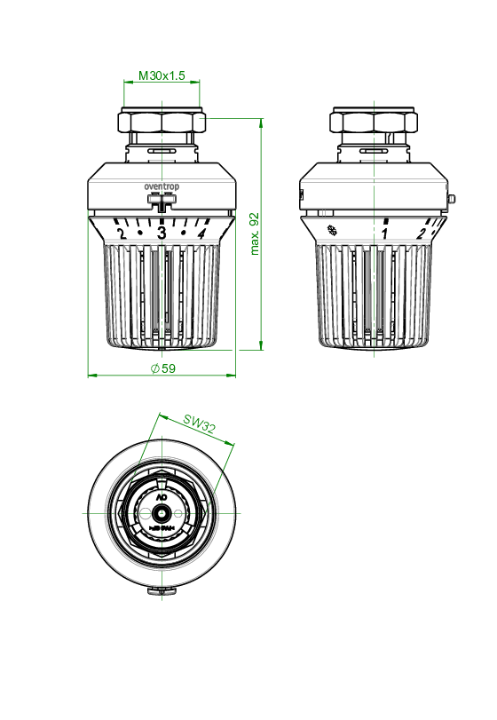 OVENTROP-Thermostat "Uni XH" 7-28 C, 0 * 1-5, Flüssig-Fühler, weiß