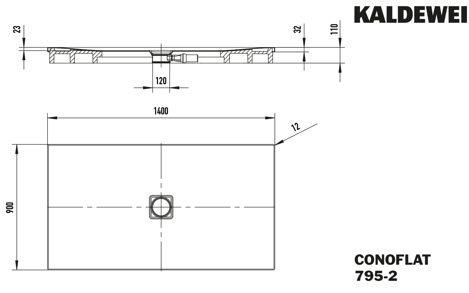 KA DW CONOFLAT mit Wannenträger Mod. 795-2,900x1400mm,alpwm,PEFF,m. WT