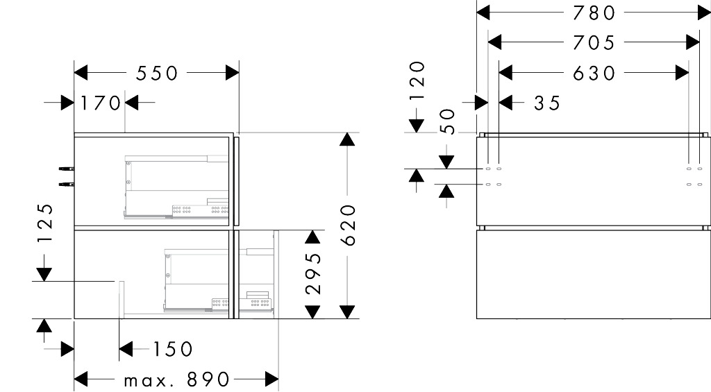 Hansgrohe Waschtischunterschrank Xilesa E 780x550mm 2SK f.Ko.m.AWT/AWTge ECHK