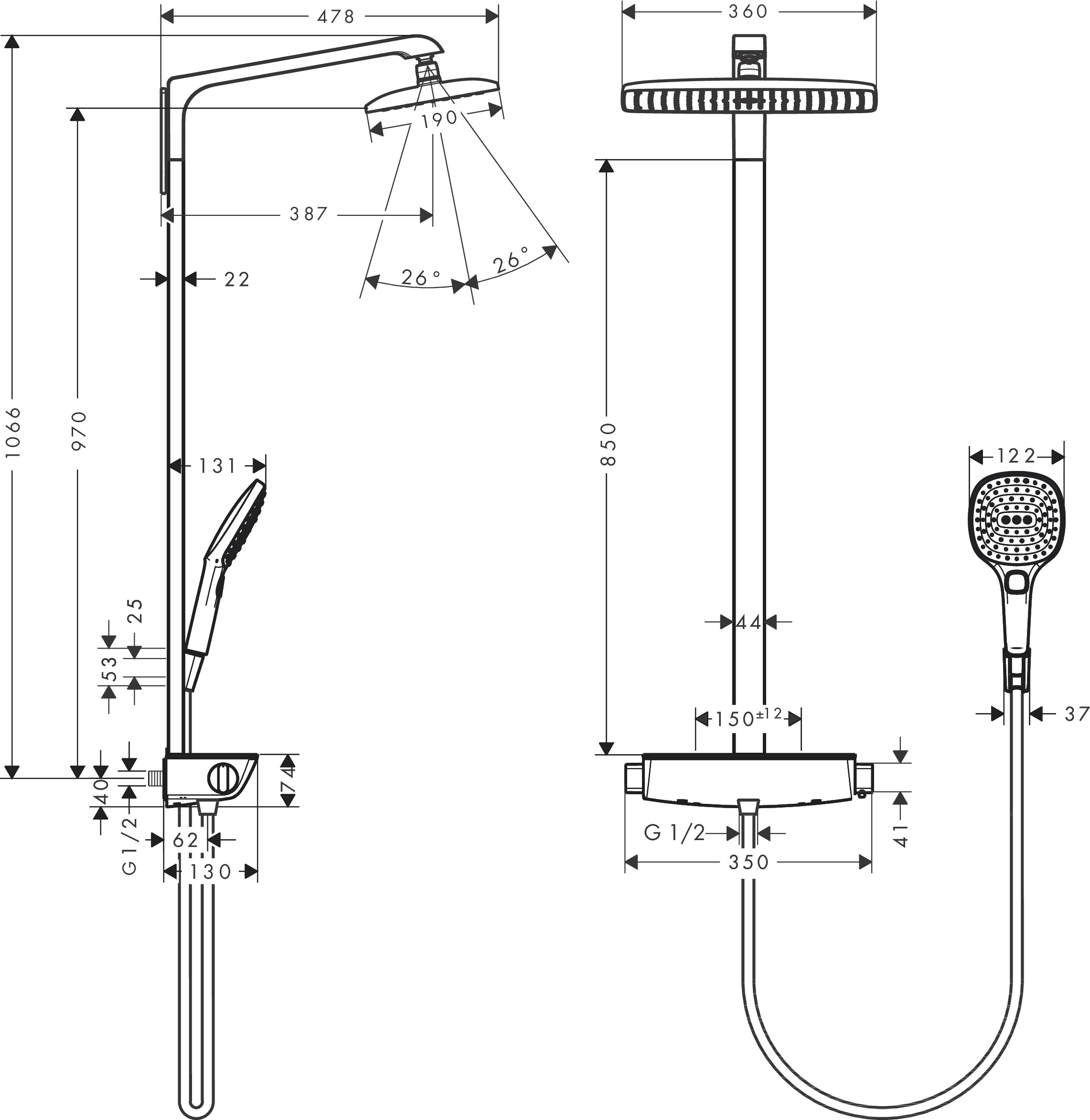 Hansgrohe Showerpipe Raindance Select chrom mit Kopfbrause Raindance E Air 1jet 360mm Hansgrohe Showerpipe Raindance Select chrom mit Kopfbrause Raindance E Air 1jet 360mm