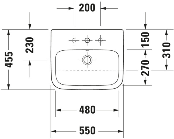 DU Halbeinbauwaschtisch DuraStyle 550 mm mit ÜL, mit HLB, 1 HL, weiß