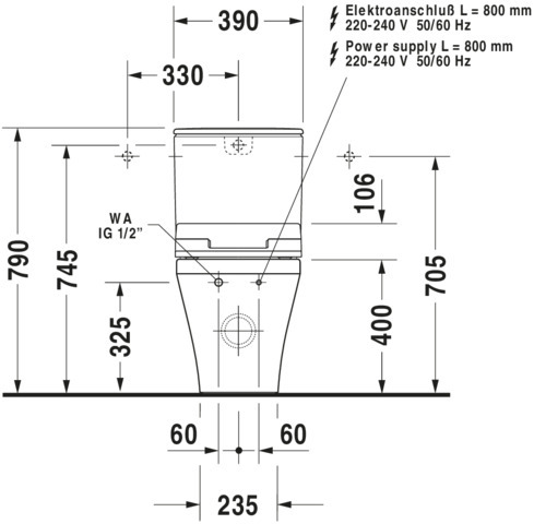 DU Stand-WC Kombi DuraStyle 700 mm, TS f.SPK, f.SW m.verd.Anschl., weiß