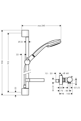Hansgrohe Brausenkombi Croma 100 Multi/Ecostat Comfort und Brausenstange Unica'C 900mm