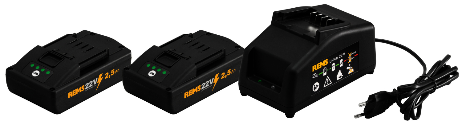 REMS Power-Pack 22V, 2,5Ah Akku x2 +Ladegerät 230 V, 90 W REMS Power-Pack 22V, 2,5Ah Akku x2 +Ladegerät 230 V, 90 W