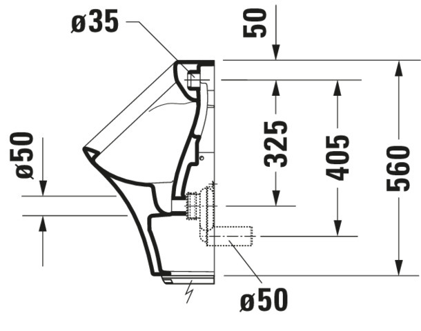 DU Urinal Durastyle, Zulauf von hinten f.Batterieanschluss, o.Fliege, weiß